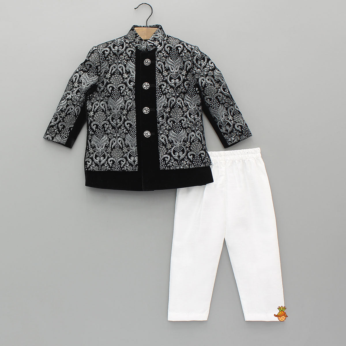 Exquisite Thread-Embroidered Jacket-Style Velvet Sherwani With Pyjama