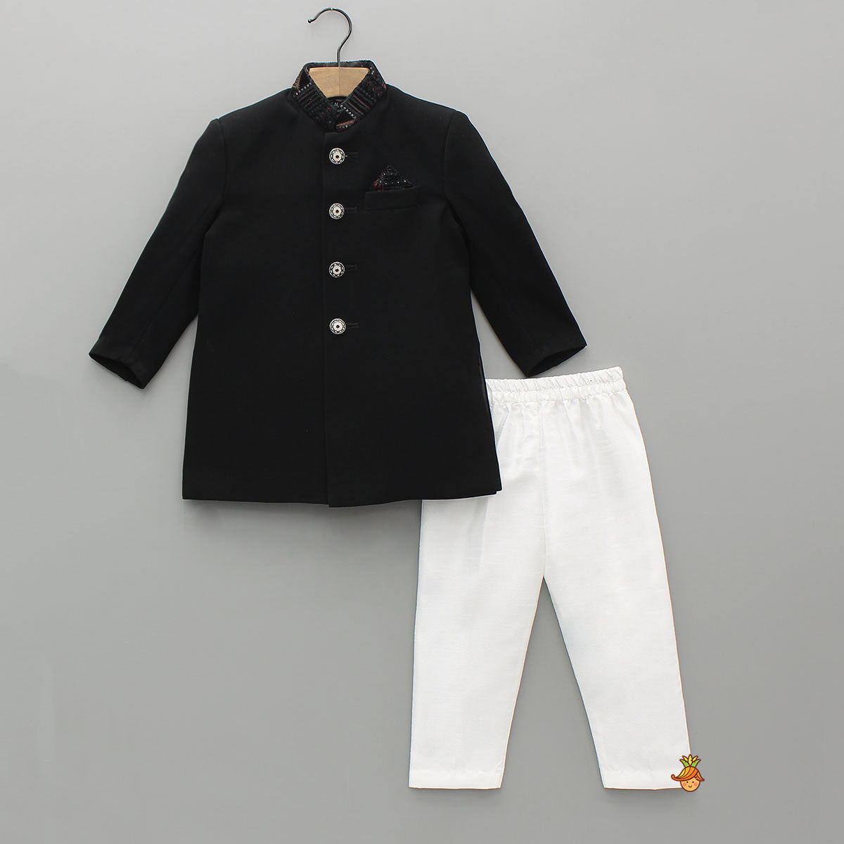 Embroidered Pocket-Square Sherwani With Pyjama And Shawl