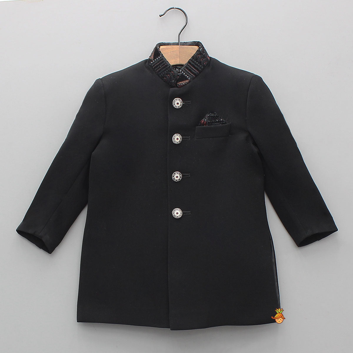 Embroidered Pocket-Square Sherwani With Pyjama And Shawl
