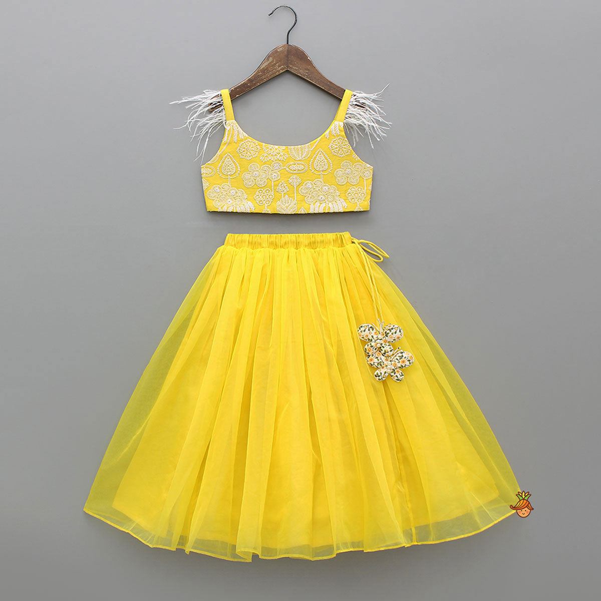 Thread Embroidered Strappy Crop Top And Lehenga