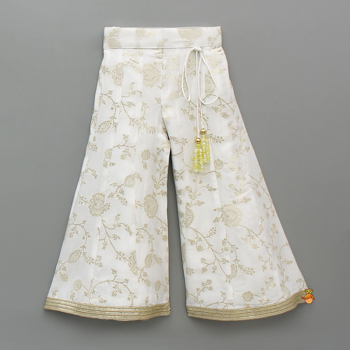 Curved Hem V-Neck Top With Brocade Palazzo And Dual-Tone Dupatta