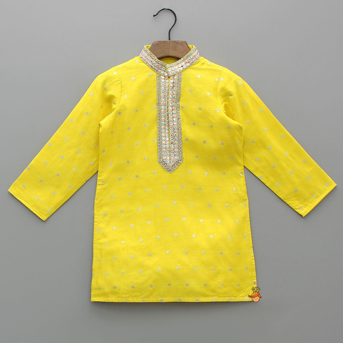 Faux Mirror Lace Work Kurta With Pyjama