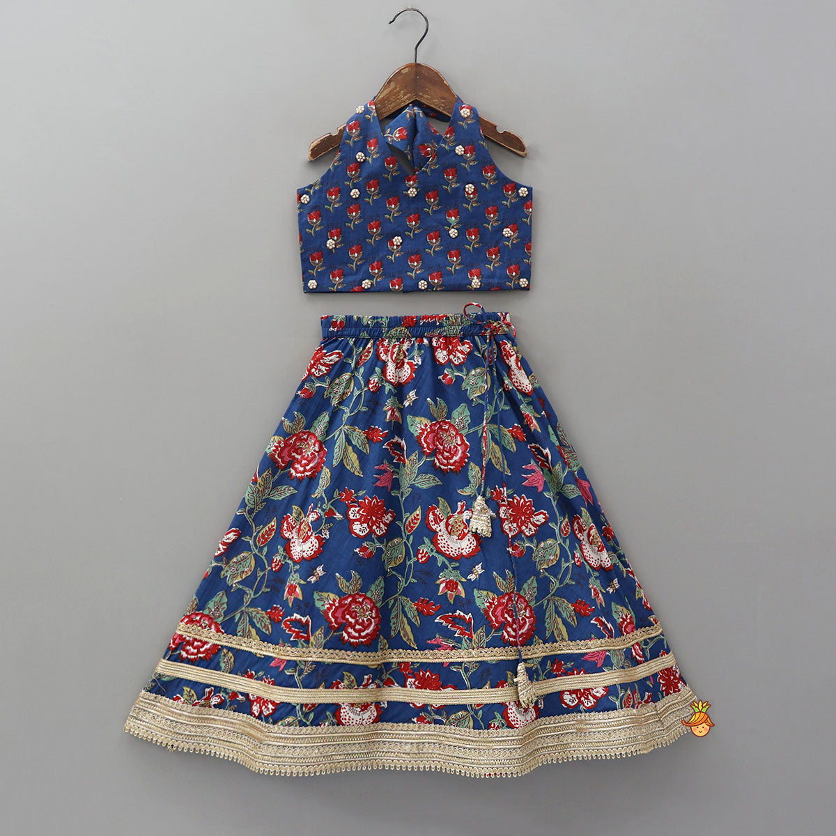 Floral Printed Halter Neck Cotton Top With Floral Printed Lehenga