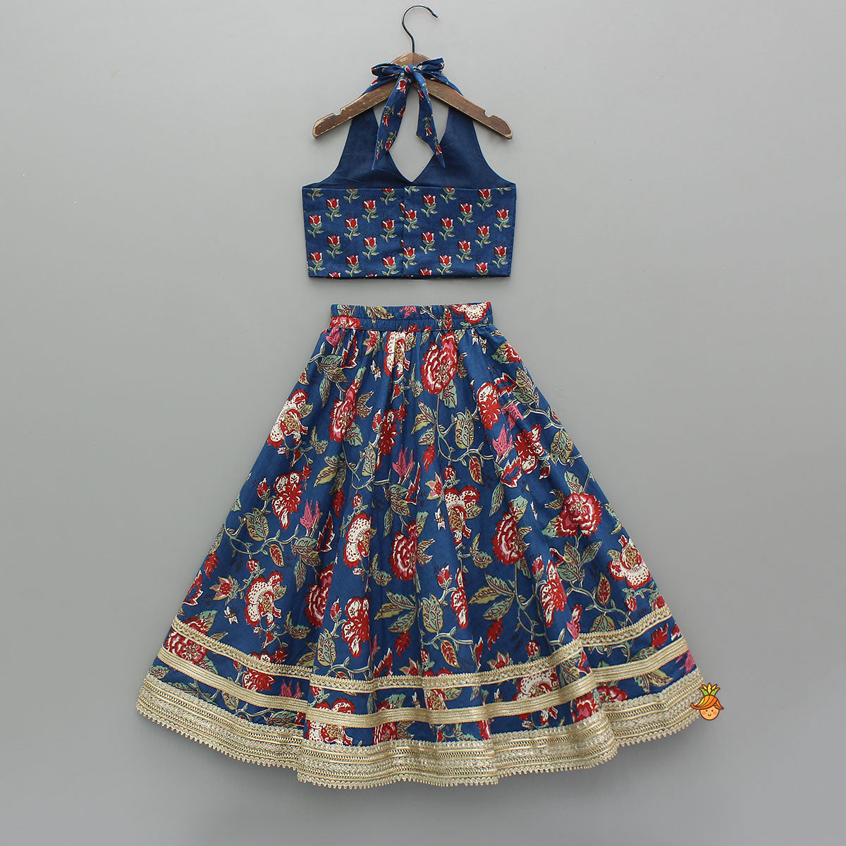 Floral Printed Halter Neck Cotton Top With Floral Printed Lehenga