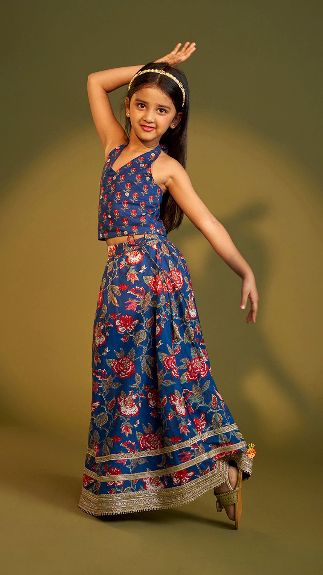 Floral Printed Halter Neck Cotton Top With Floral Printed Lehenga