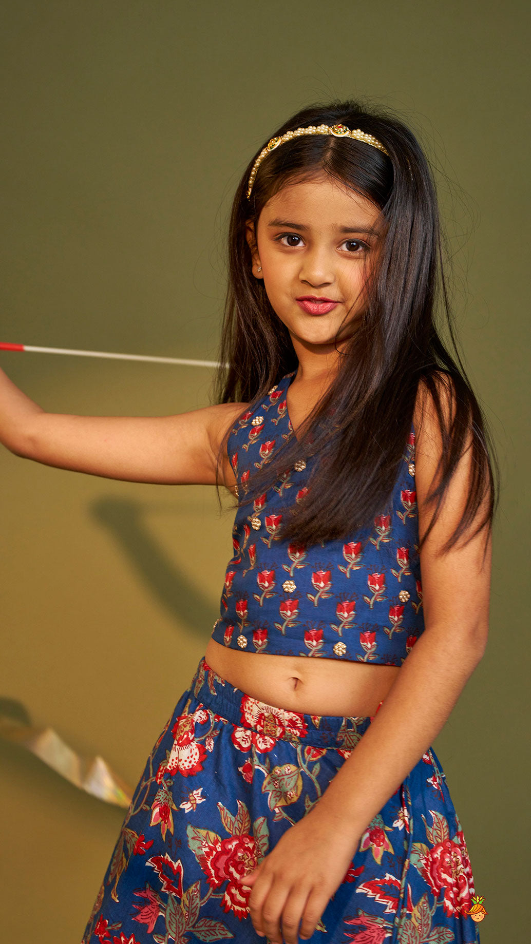 Floral Printed Halter Neck Cotton Top With Floral Printed Lehenga