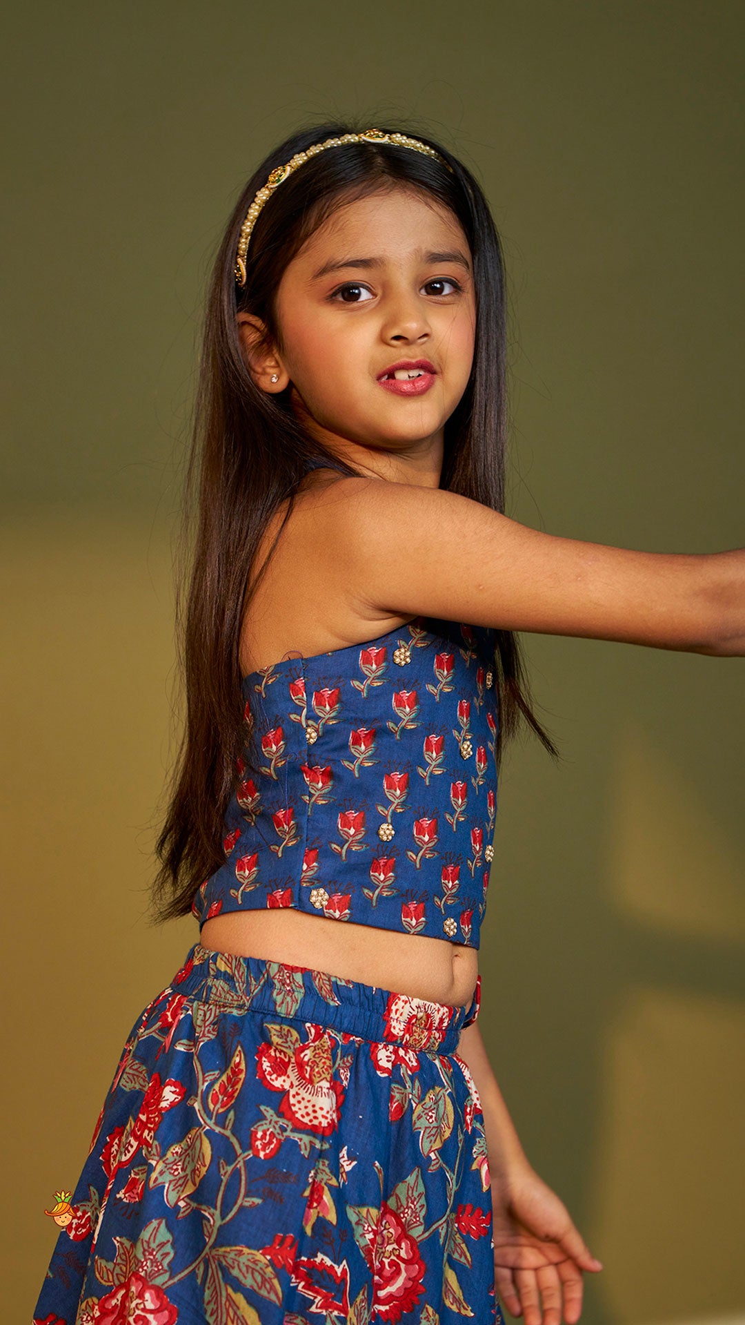 Floral Printed Halter Neck Cotton Top With Floral Printed Lehenga