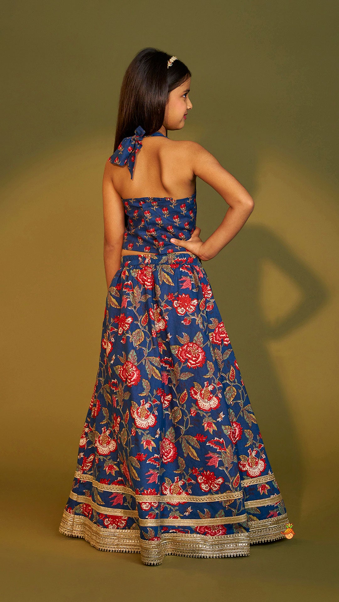Floral Printed Halter Neck Cotton Top With Floral Printed Lehenga