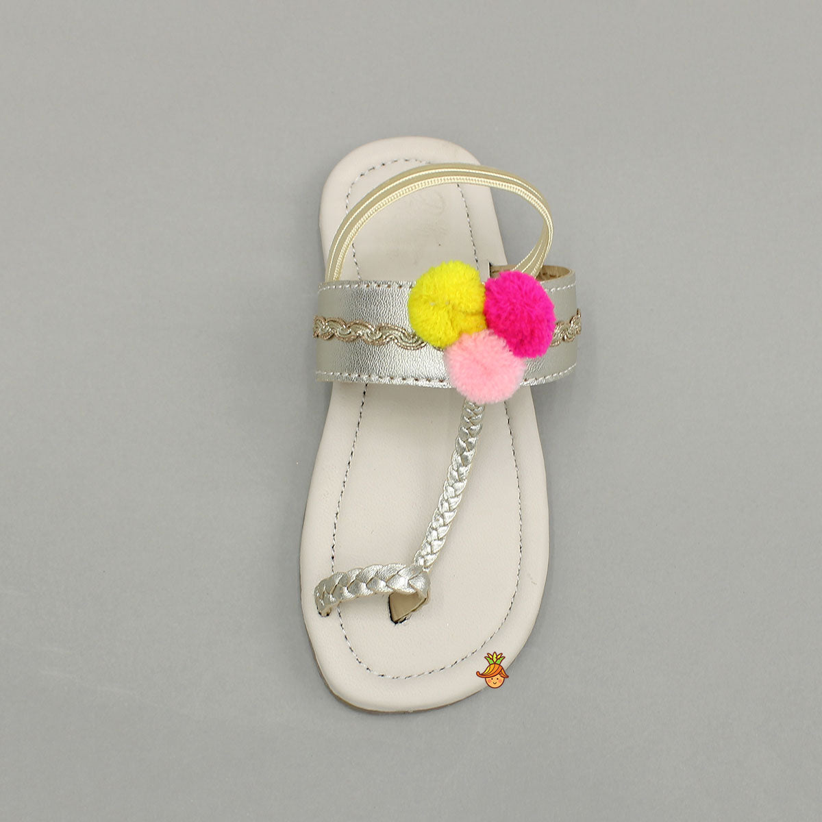 Braided Toe-Ring Kolhapuri Flats With Pom-Pom Adornments