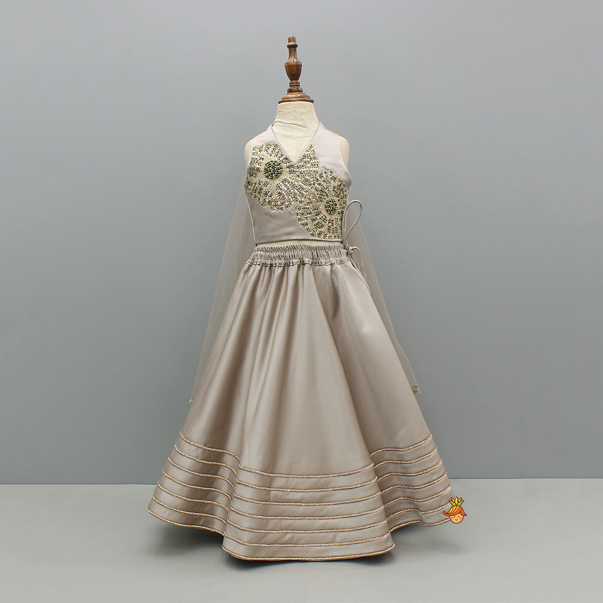 Stylish Halter Neck Cape Top And Lehenga