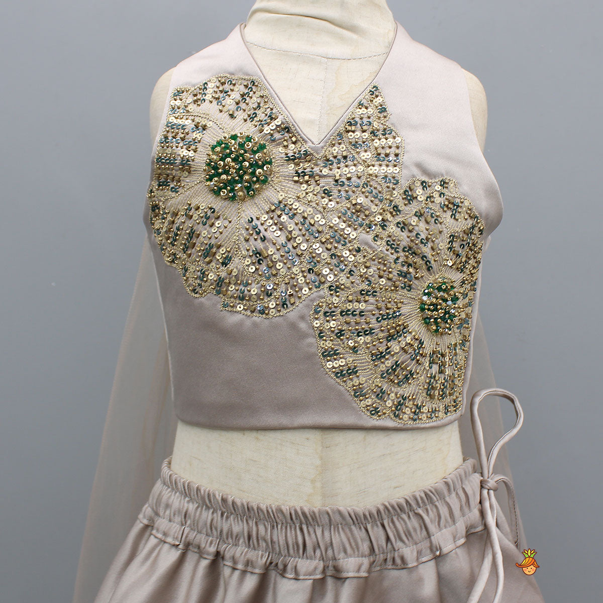 Stylish Halter Neck Cape Top And Lehenga