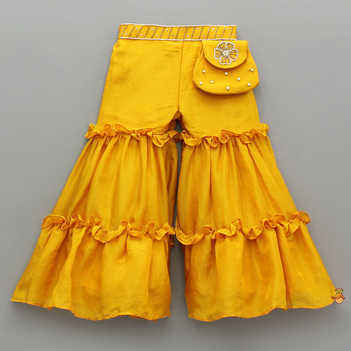 Charming Shimmery One-Shoulder Floral Embroidered Top With Sharara