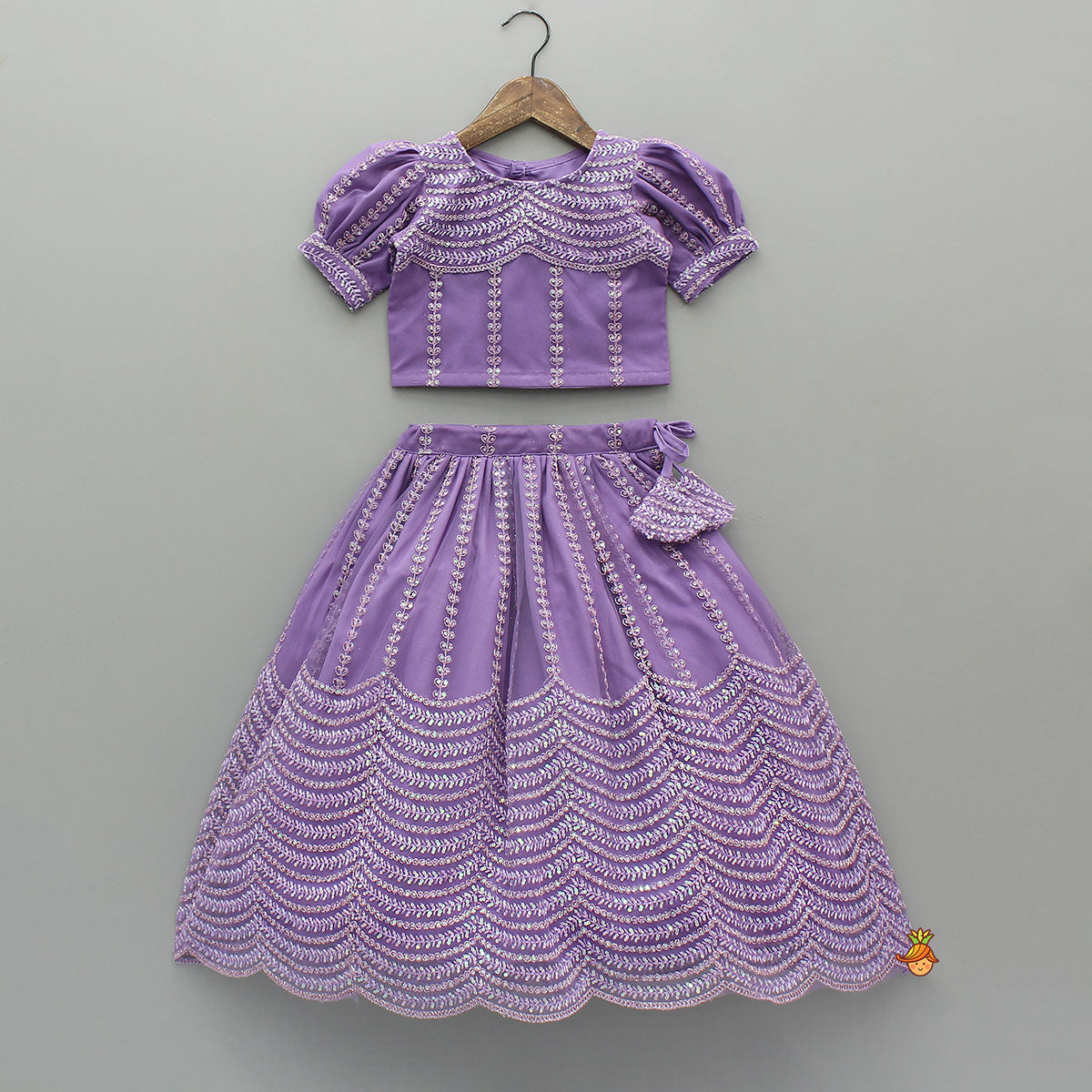 Sequin-Embroidered Glittery Top And Lehenga