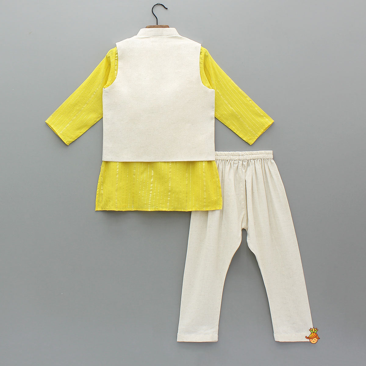 Lurex-Striped Kurta With Embroidered Jacket And Churidar