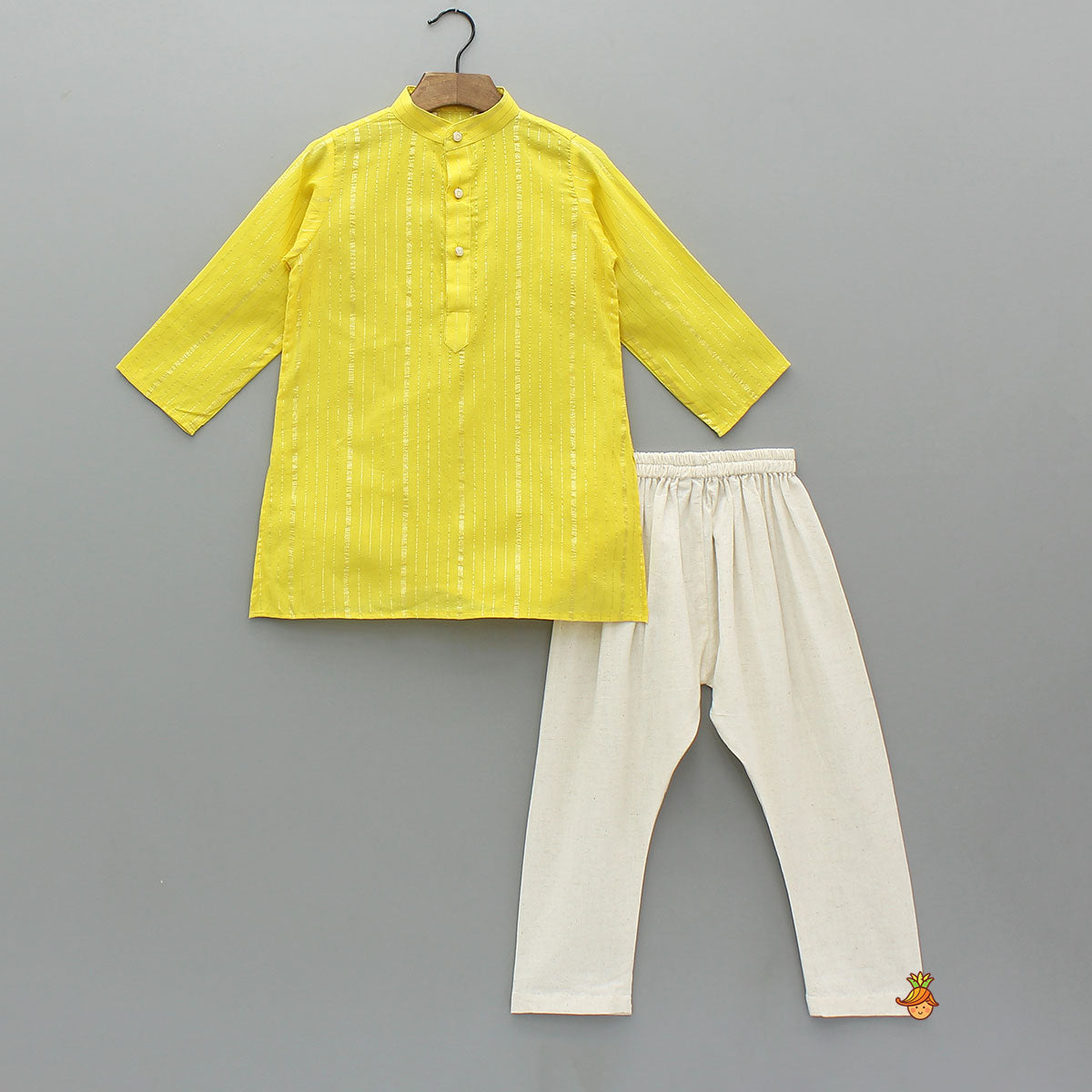 Lurex-Striped Kurta With Embroidered Jacket And Churidar