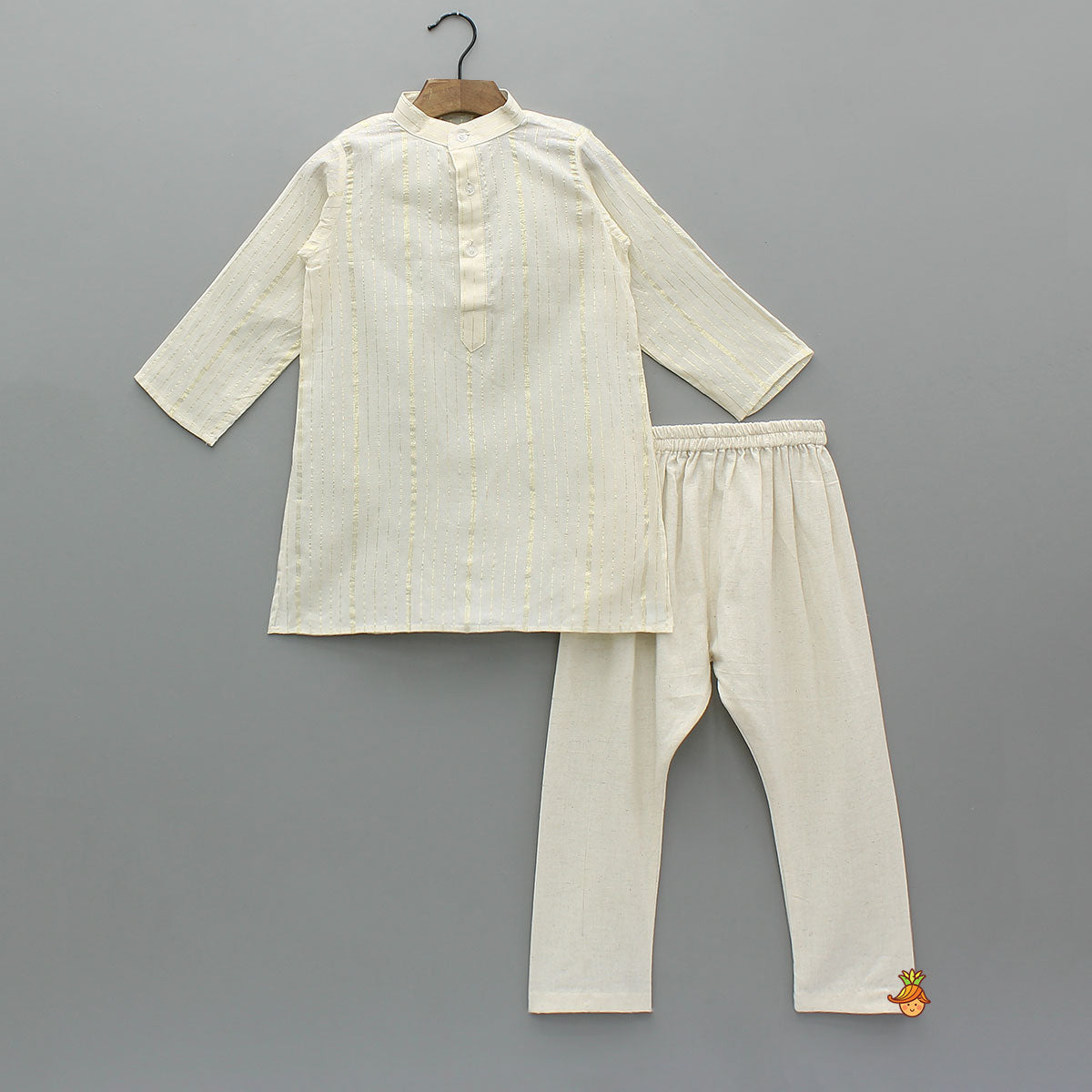 Lurex-Striped Kurta With Gota Leaf Work Jacket And Churidar