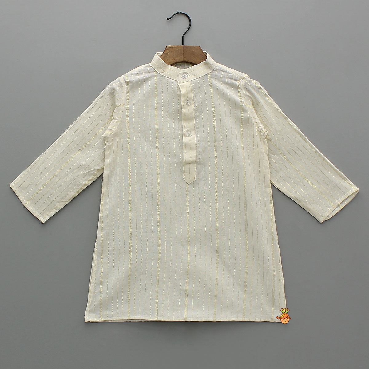 Lurex-Striped Kurta With Gota Leaf Work Jacket And Churidar