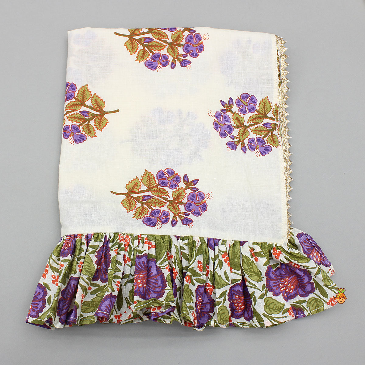 Checked Gota Lace Detailed Yoke Top And Floral Printed Lehenga With Matching Dupatta