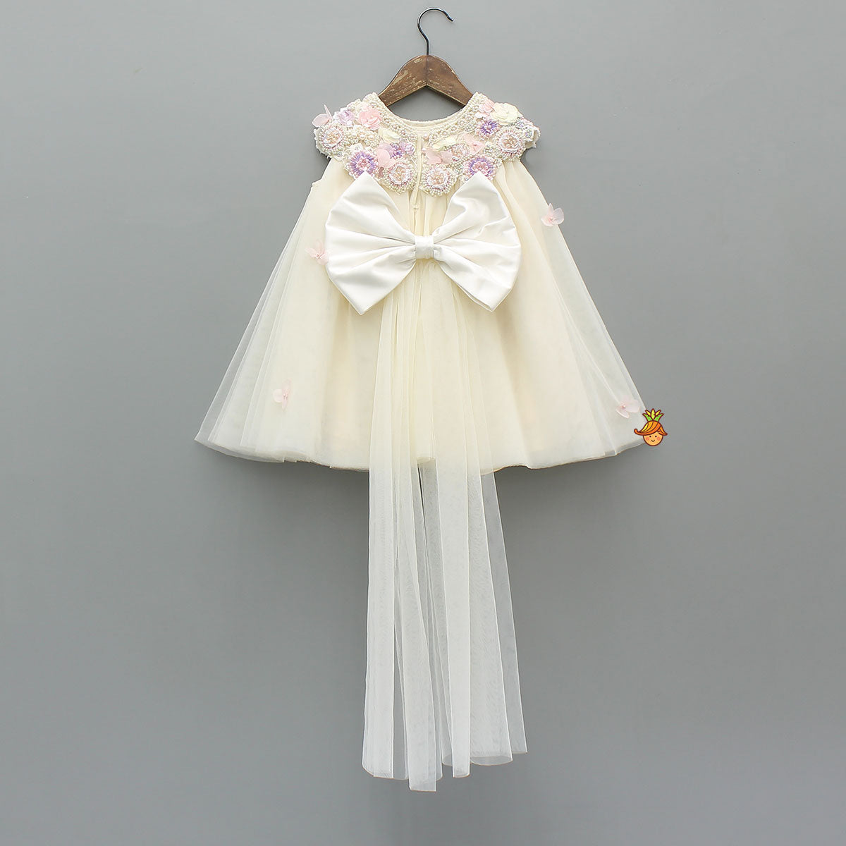 Yoke Embellished Flared Dress With Headband And Matching Booties With Mittens