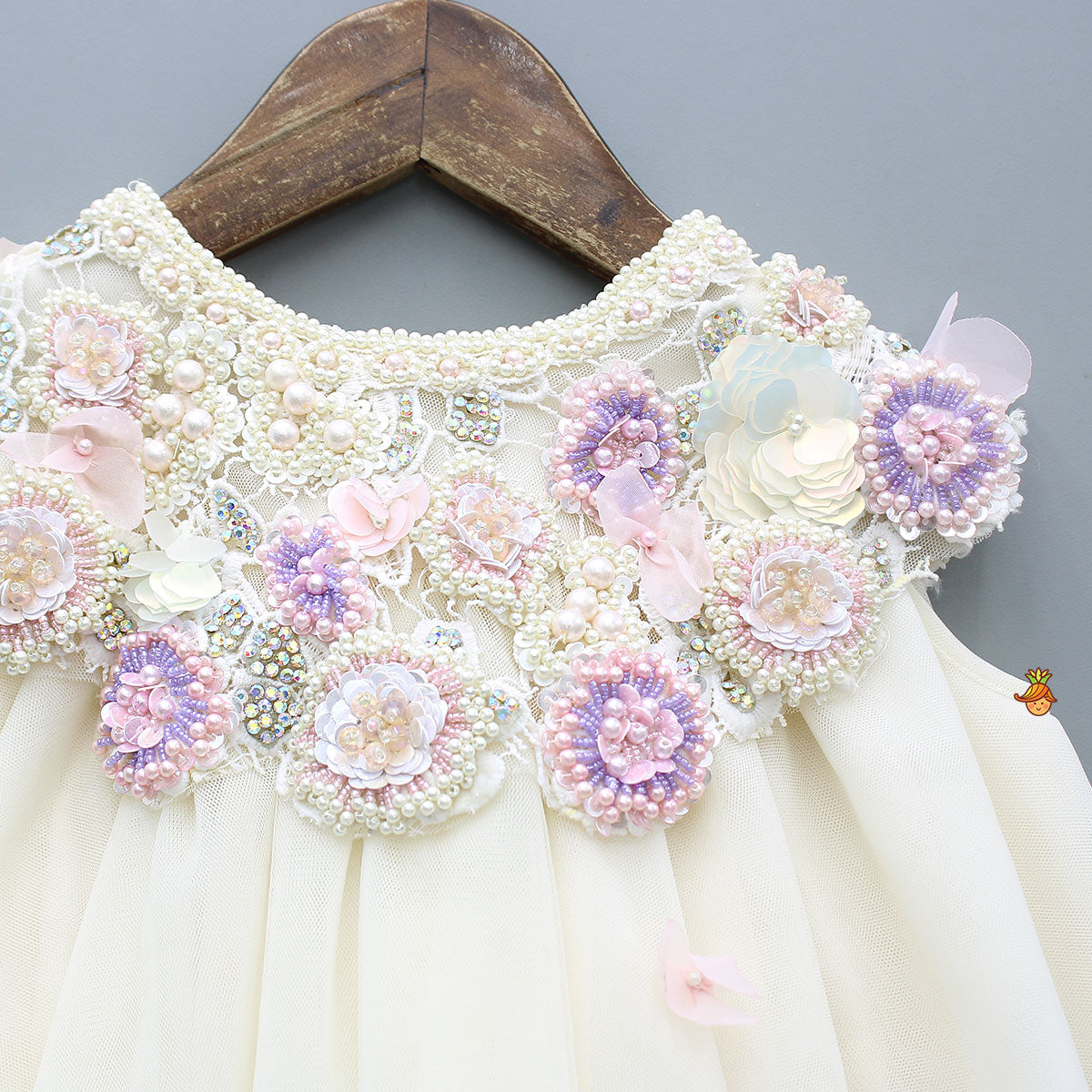 Yoke Embellished Flared Dress With Headband And Matching Booties With Mittens
