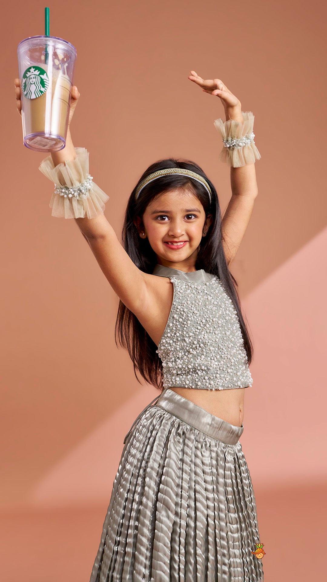 Gorgeous Open-Back Top And Crushed Lehenga With Wrist Cuff