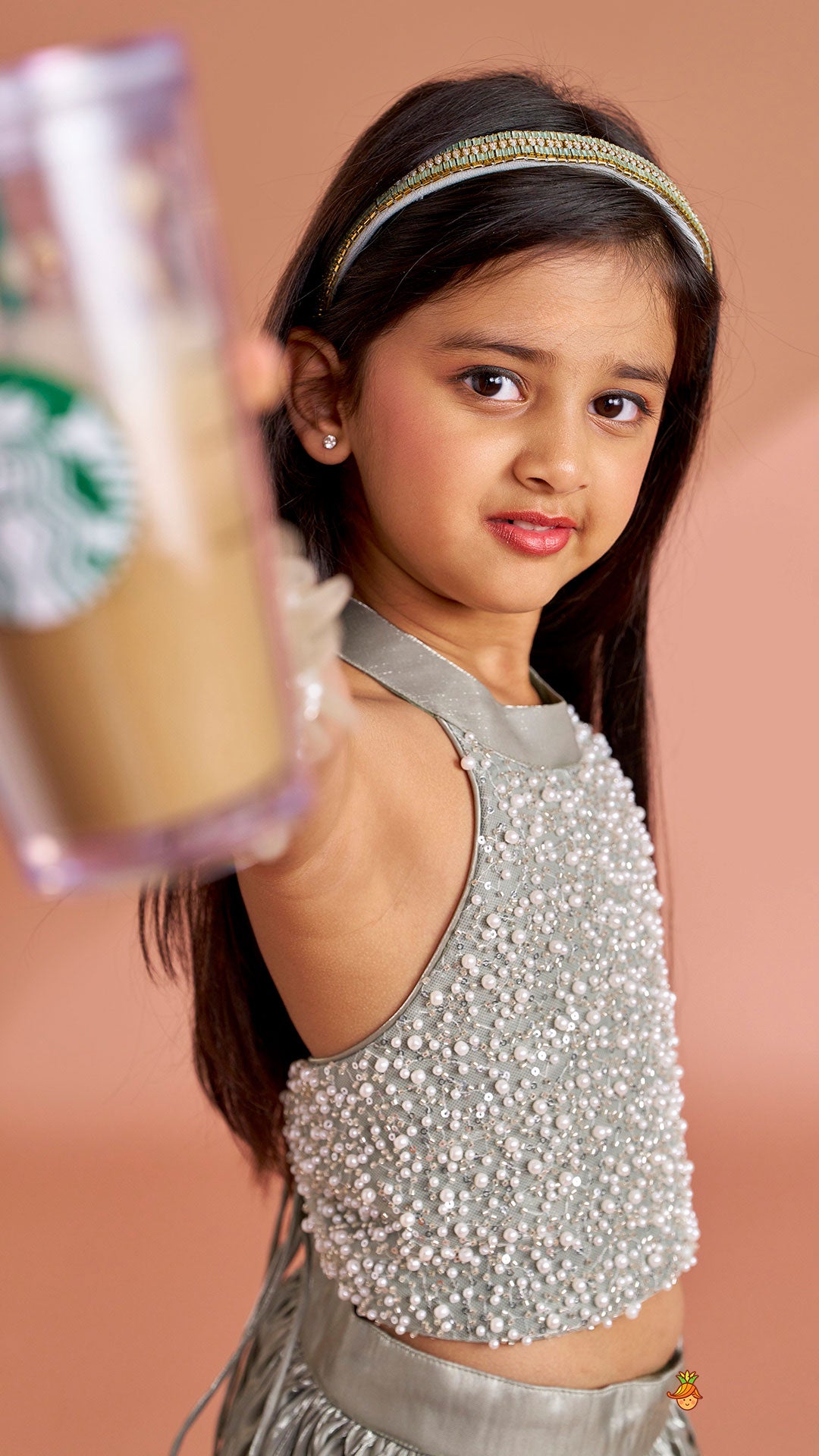 Gorgeous Open-Back Top And Crushed Lehenga With Wrist Cuff