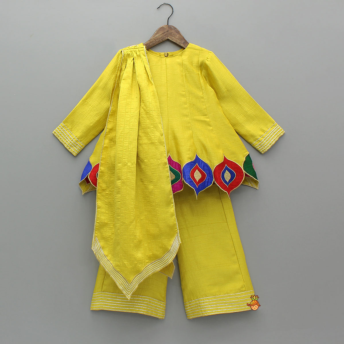 Contrast Hem Flared Top And Palazzo With Matching Dupatta