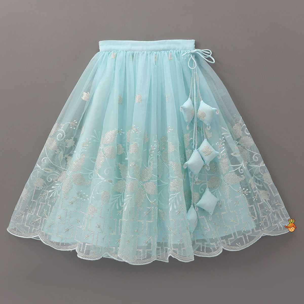 Organza Crop Top And Lehenga With Bow Hair Clip