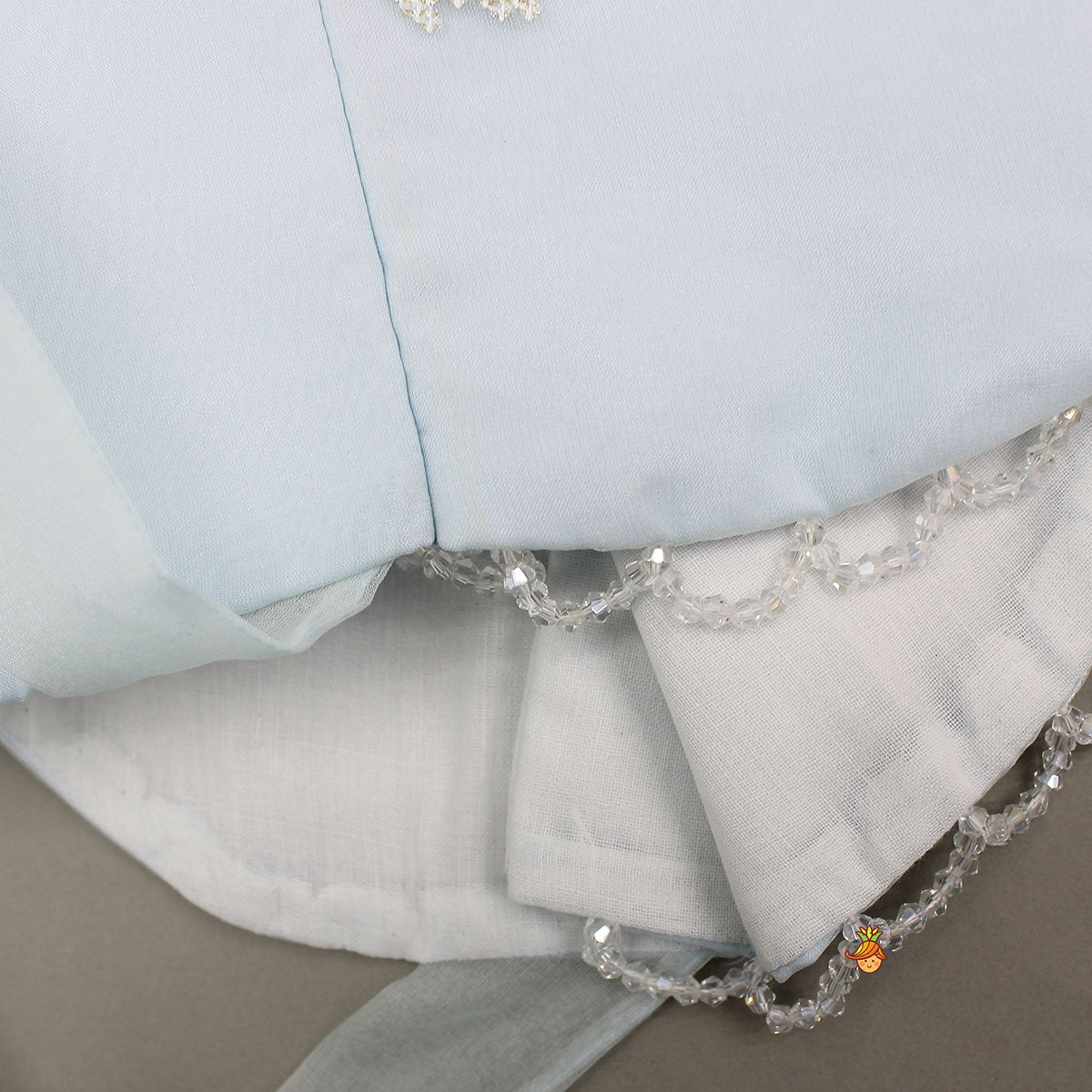 Organza Crop Top And Lehenga With Bow Hair Clip