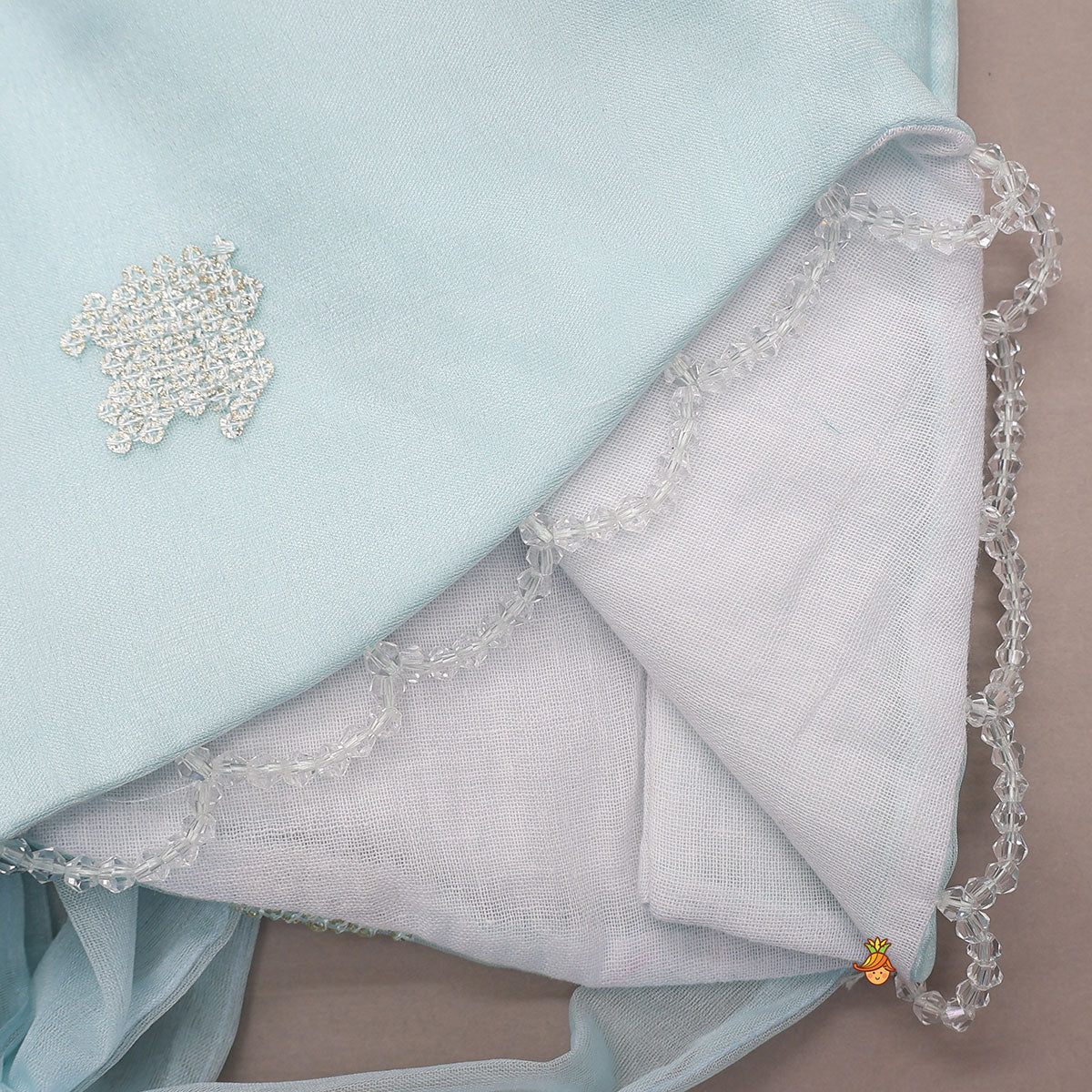 Organza Crop Top And Lehenga With Bow Hair Clip