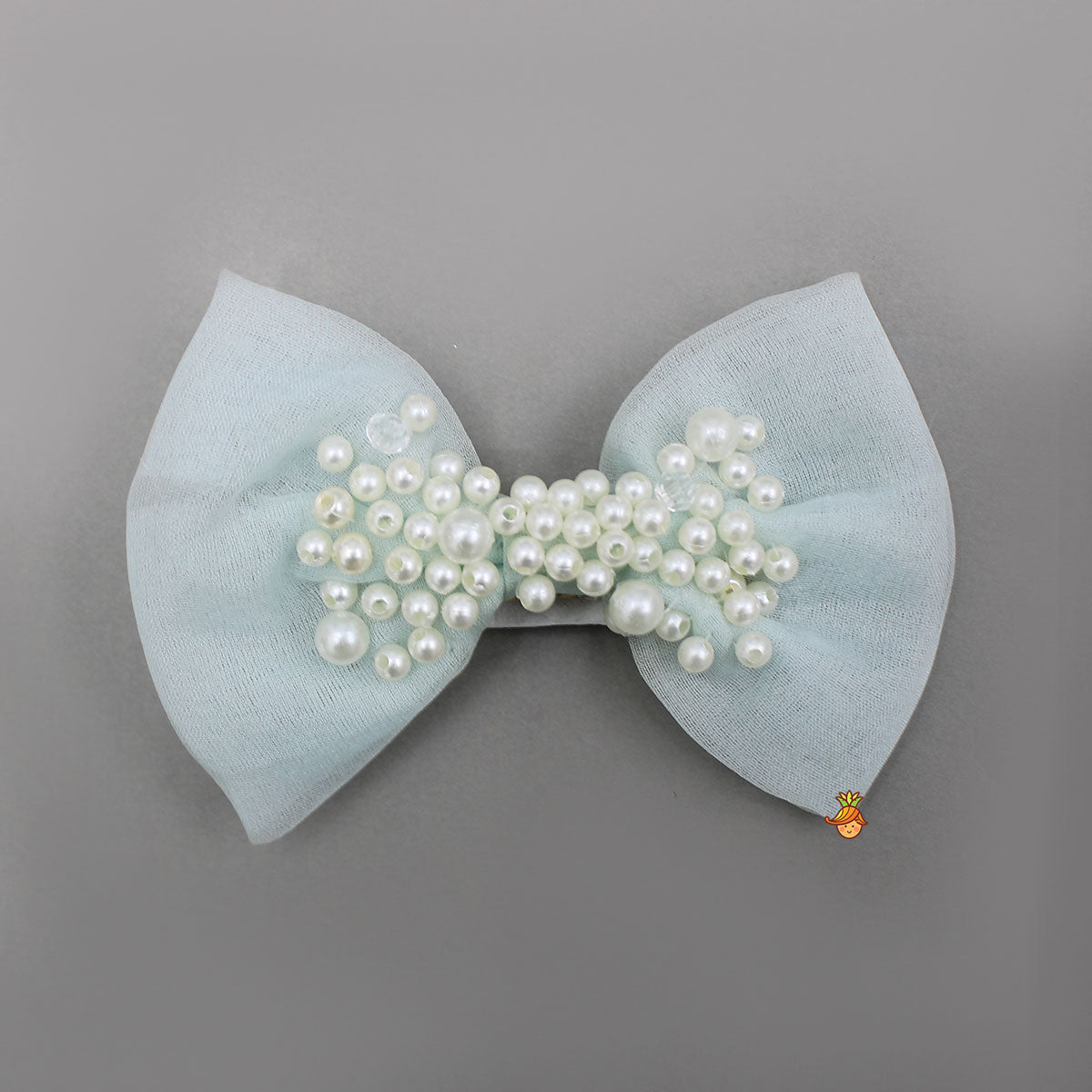 Organza Crop Top And Lehenga With Bow Hair Clip