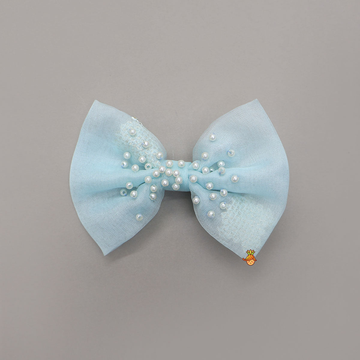 Organza Crop Top And Lehenga With Bow Hair Clip