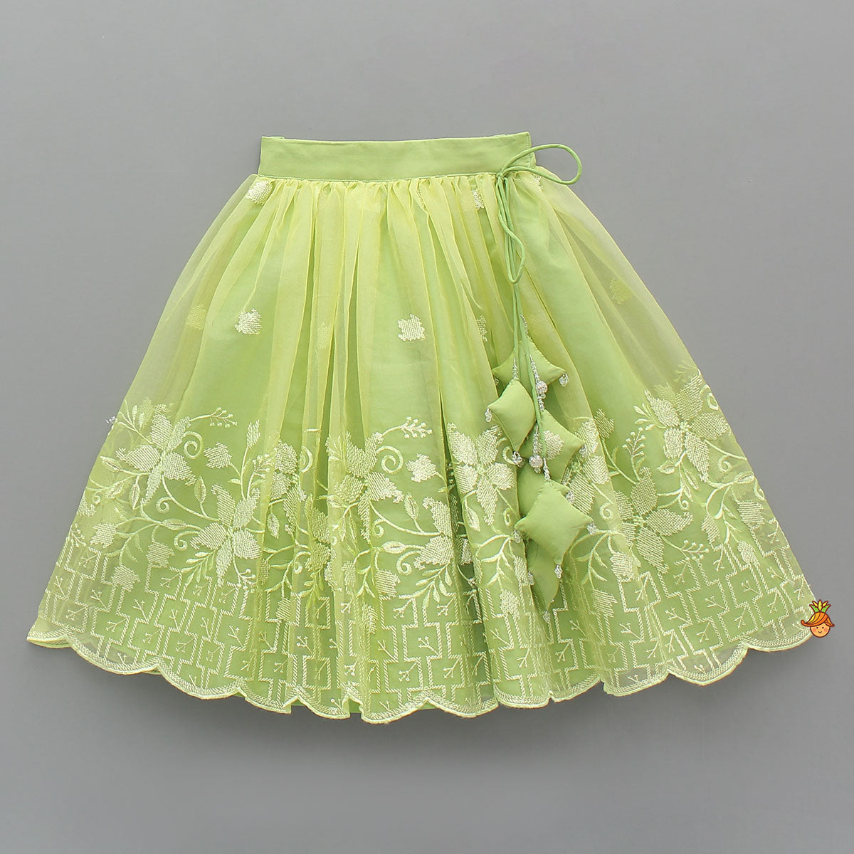 Organza Top And Lehenga With Bow Hair Clip