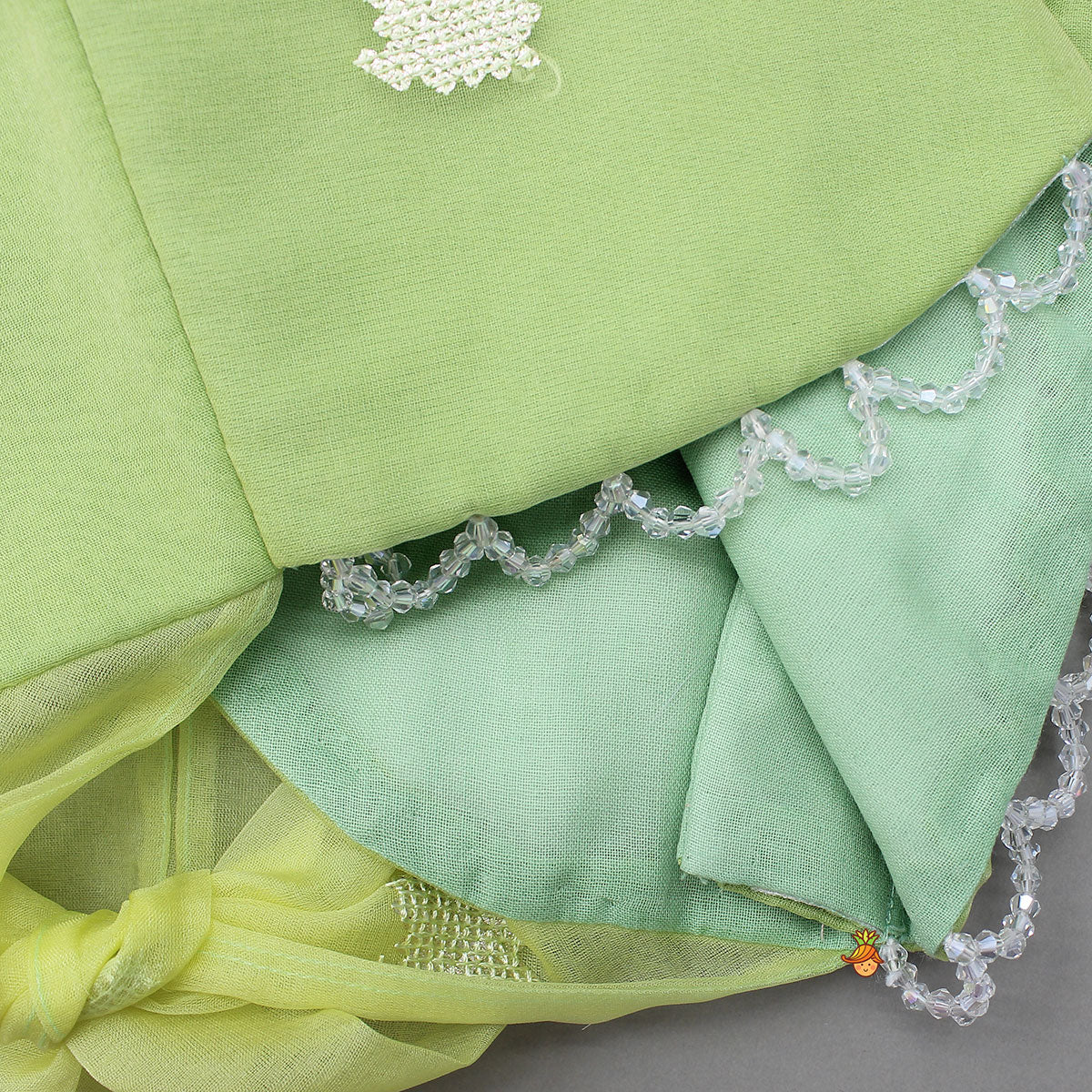 Organza Top And Lehenga With Bow Hair Clip