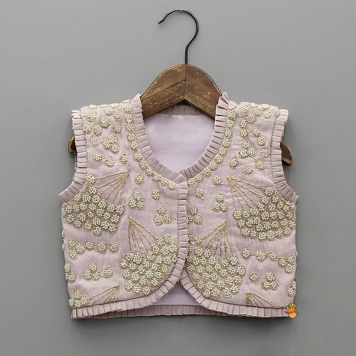 Embroidered Stylish Hem Shimmery Top And Pleated Lehenga With Net Dupatta