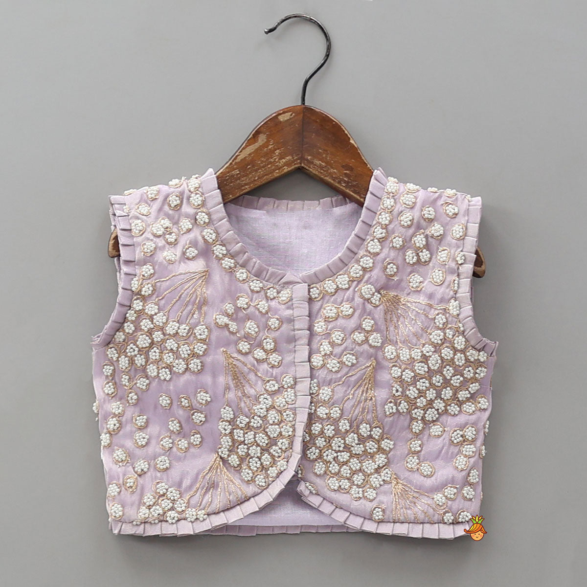 Embroidered Stylish Hem Shimmery Top And Pleated Lehenga With Net Dupatta