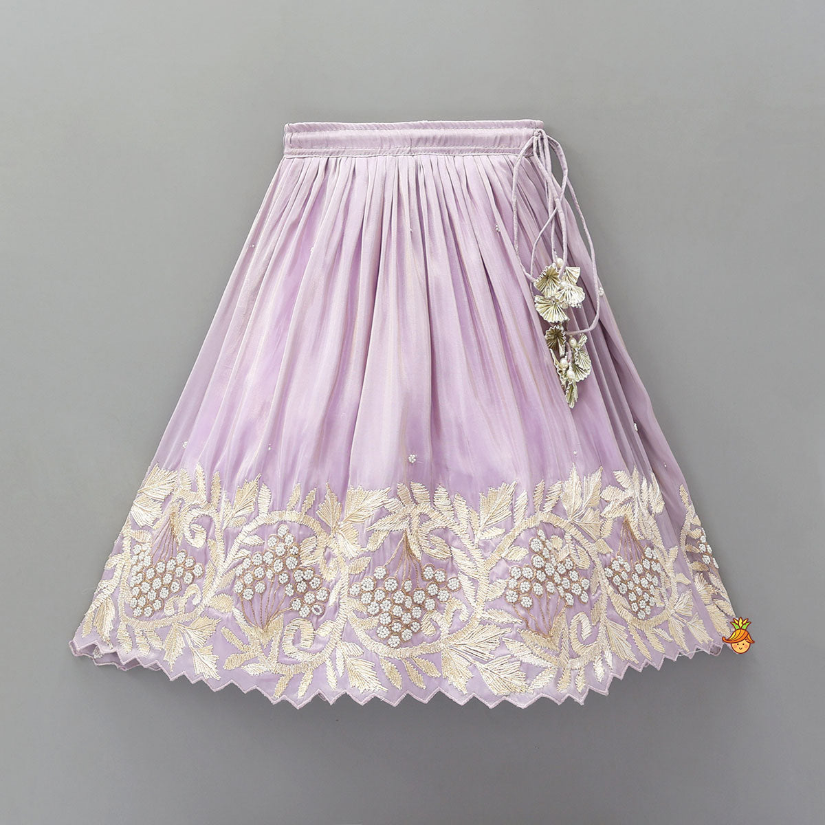 Embroidered Stylish Hem Shimmery Top And Pleated Lehenga With Net Dupatta