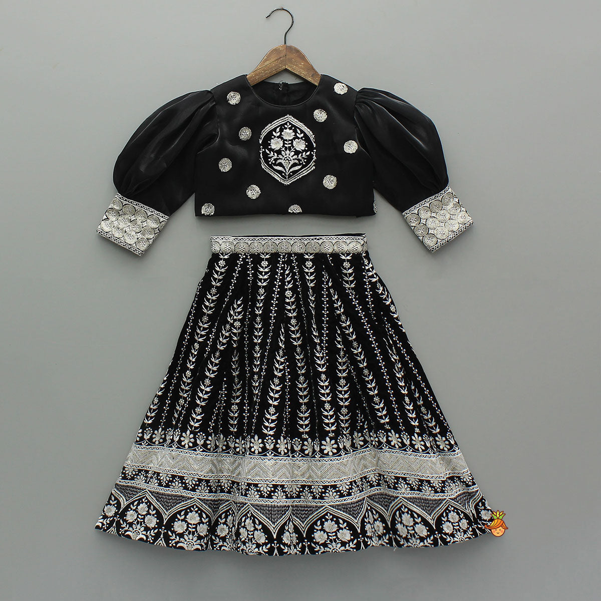 Puff Sleeves Top And Heavy Thread Embroidered Velvet Lehenga