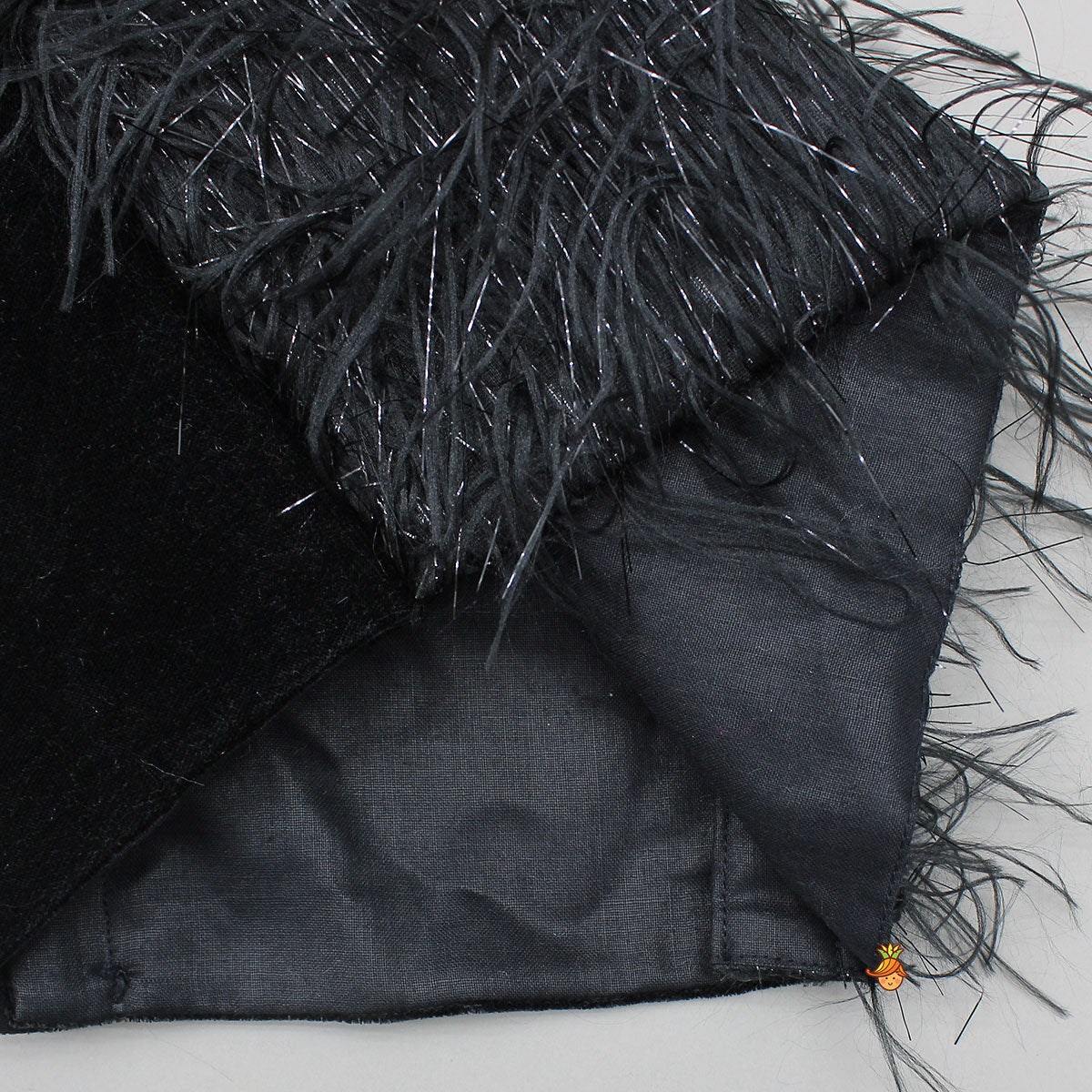 Elegant Velvet Inner Top With Halter Neck Fur Top And Gorgeous Dual-Tone Panelled Lehenga