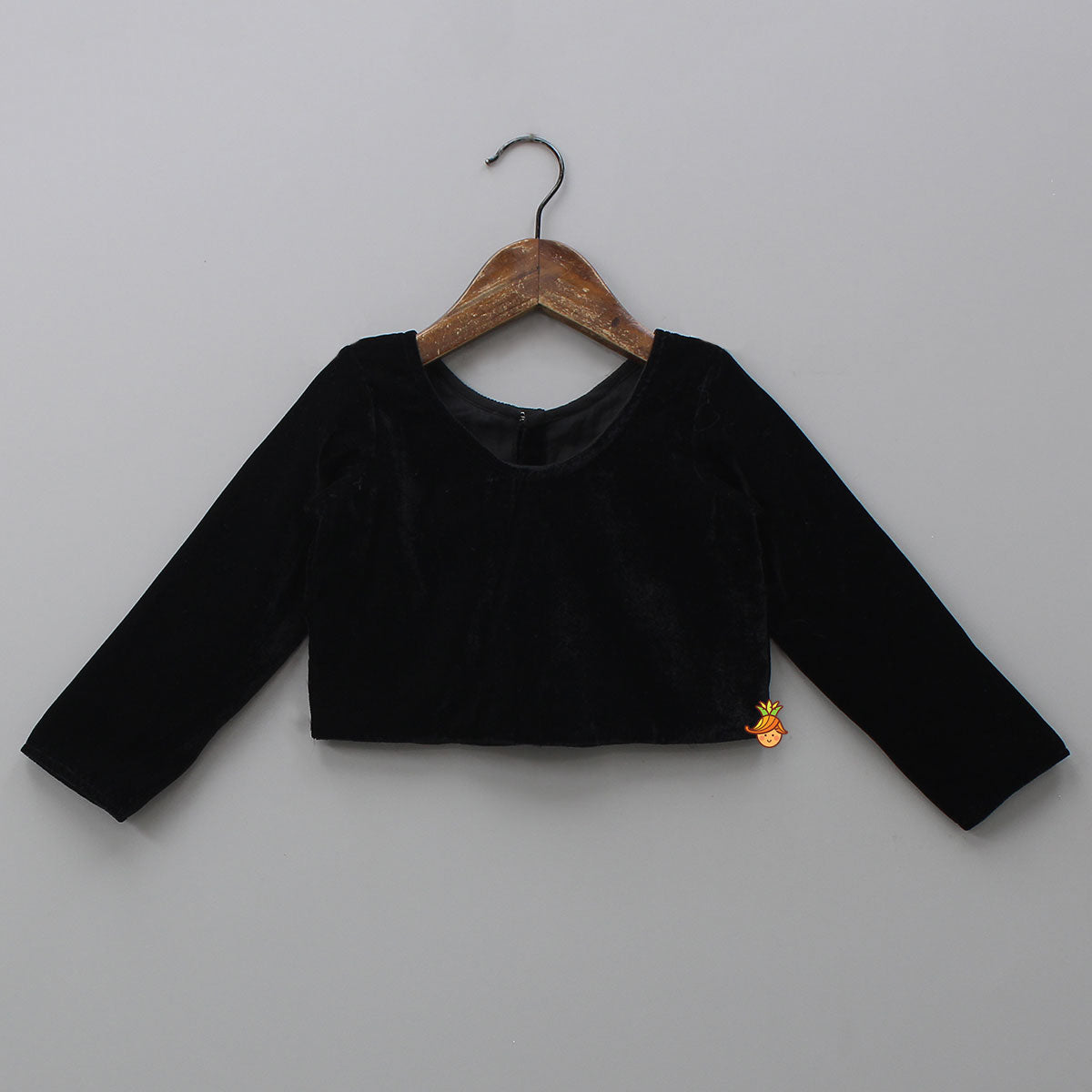 Elegant Velvet Inner Top With Halter Neck Fur Top And Gorgeous Dual-Tone Panelled Lehenga