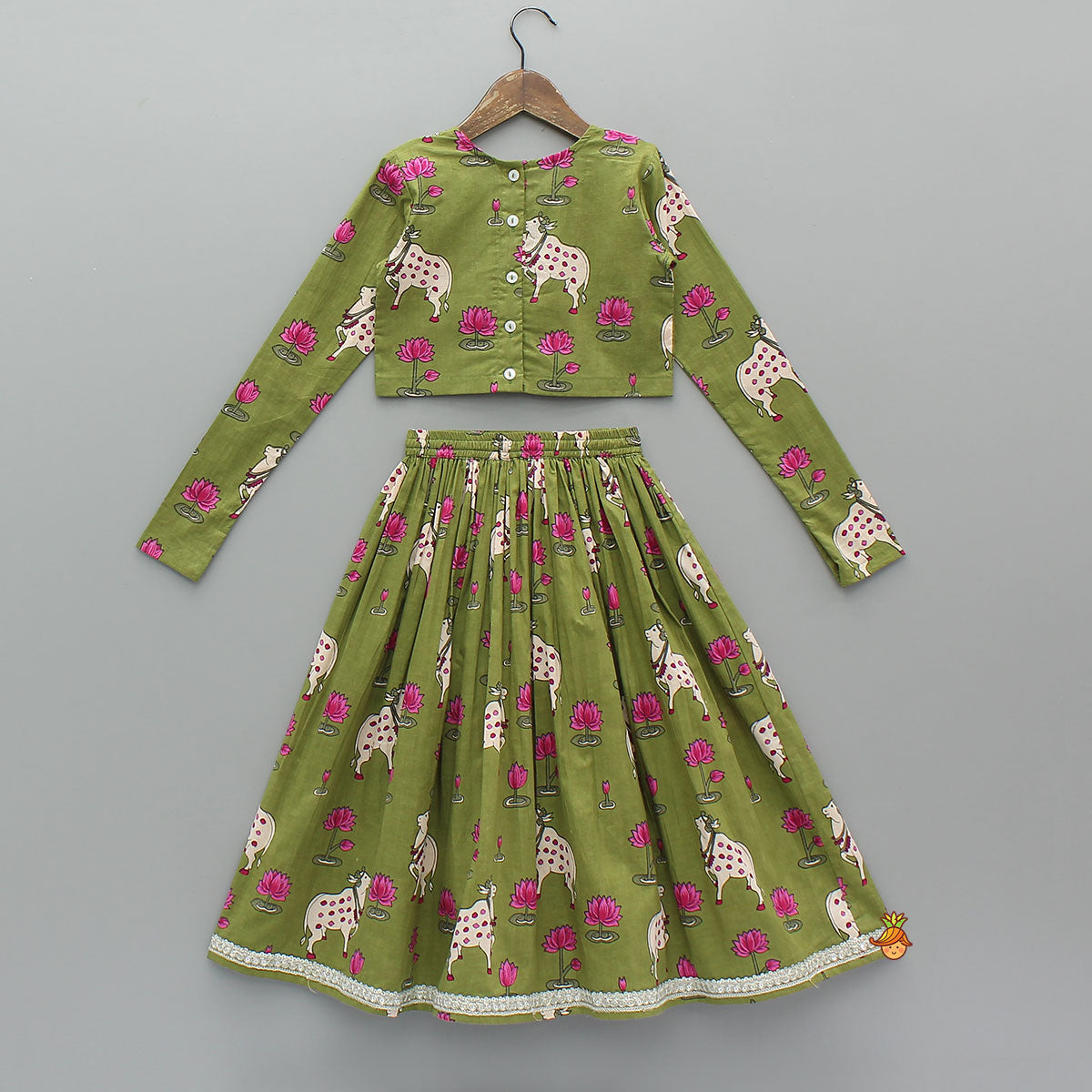 Round Neck Printed Top With Matching Lehenga And Dupatta