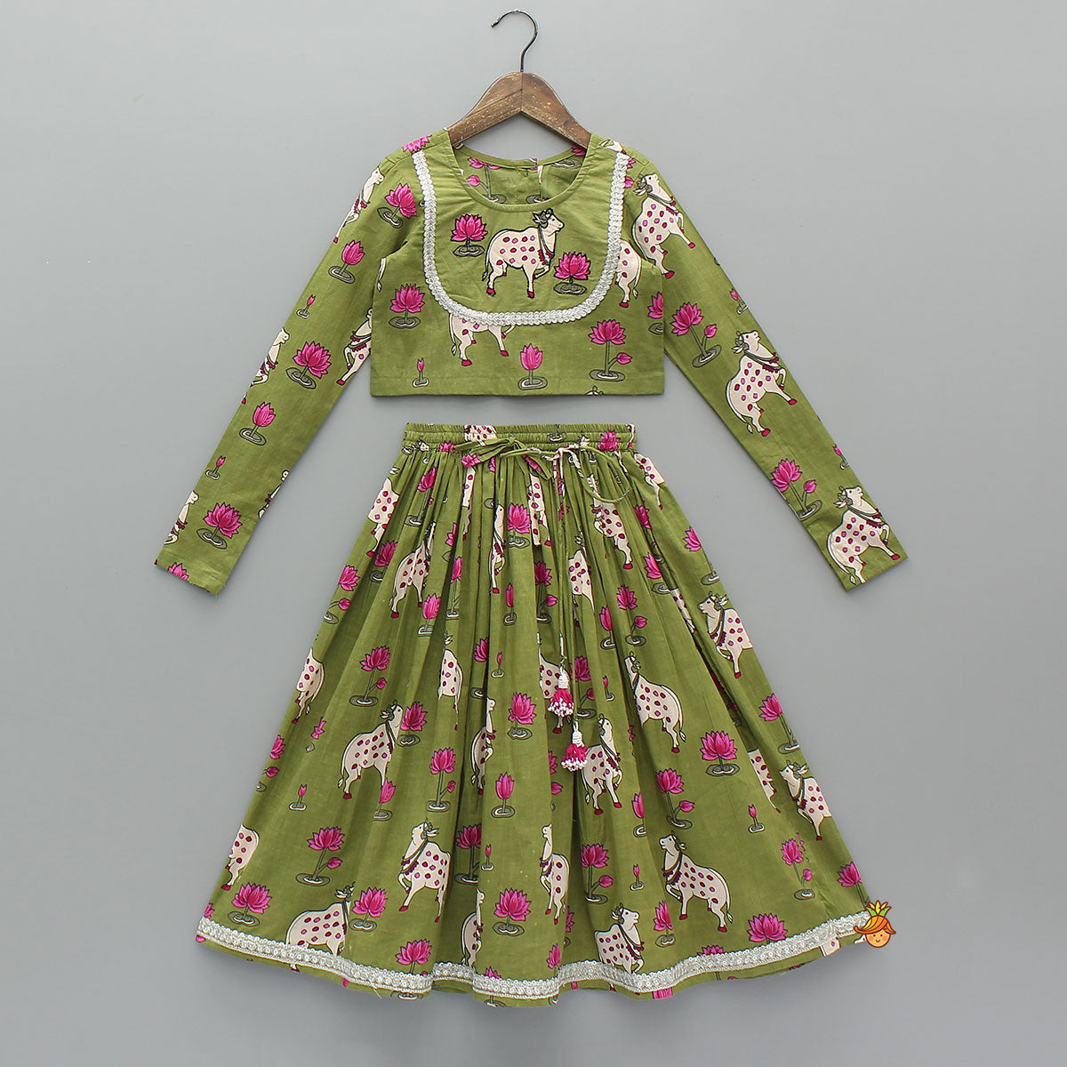 Round Neck Printed Top With Matching Lehenga And Dupatta