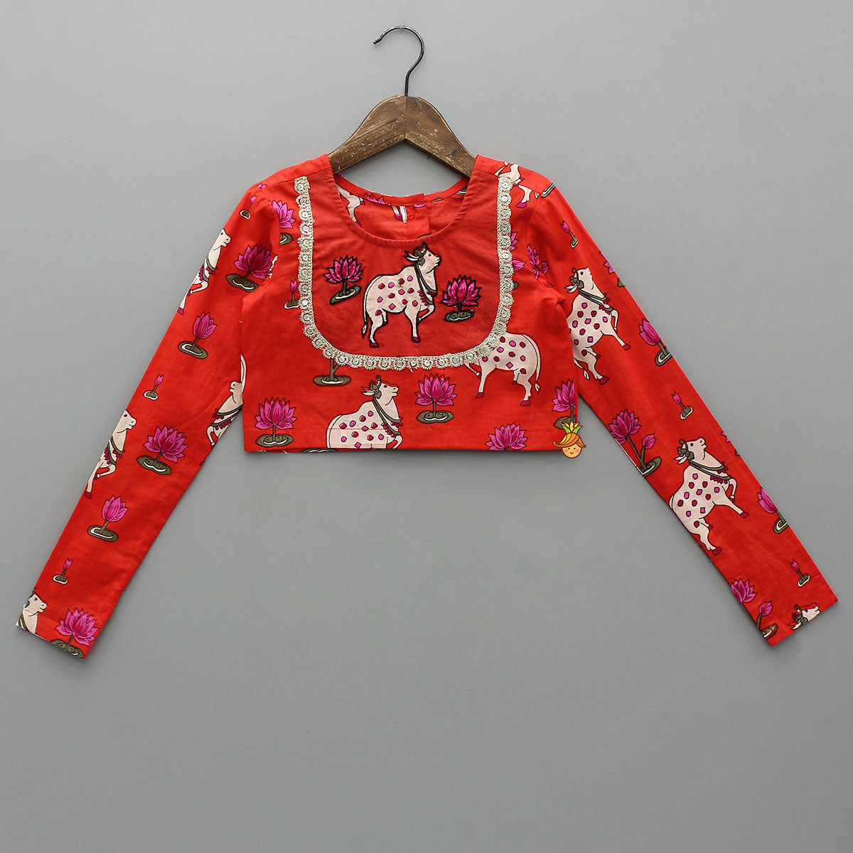 Lotus Printed Ethnic Top With Matching Lehenga And Dupatta