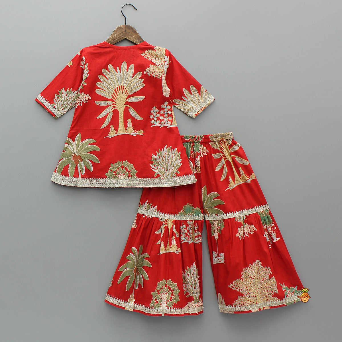 Trees Printed Graceful Kurti And Sharara With Net Dupatta