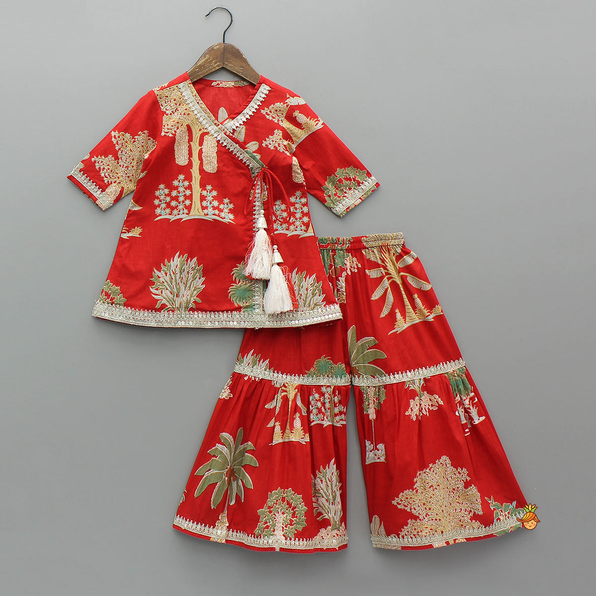 Trees Printed Graceful Kurti And Sharara With Net Dupatta