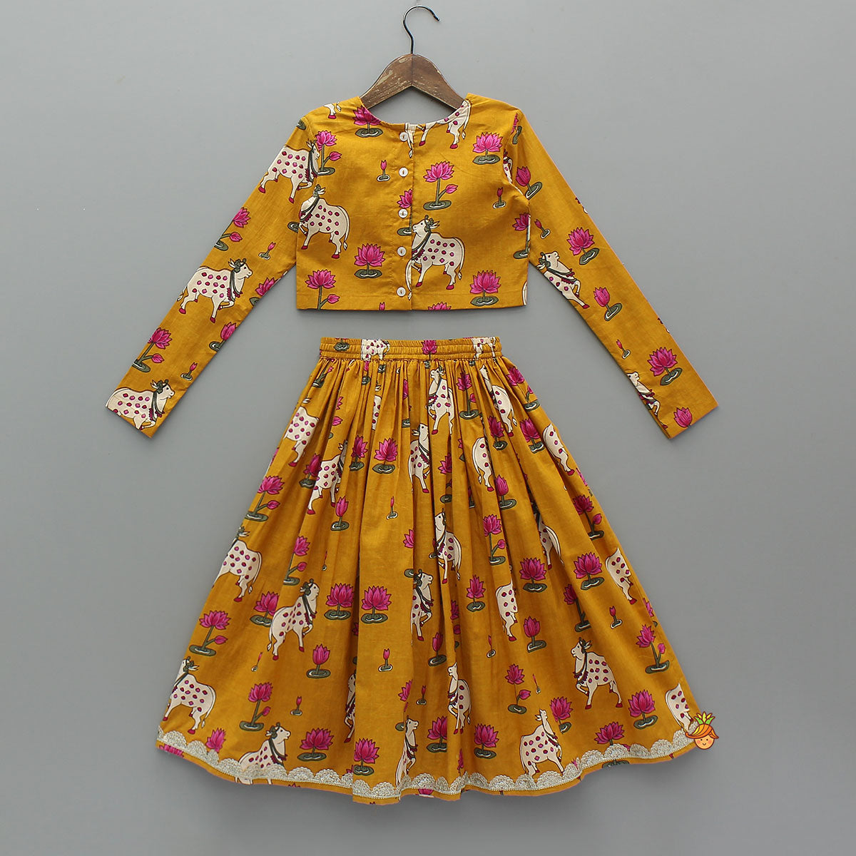 Lotus Printed Top With Matching Lehenga And Dupatta