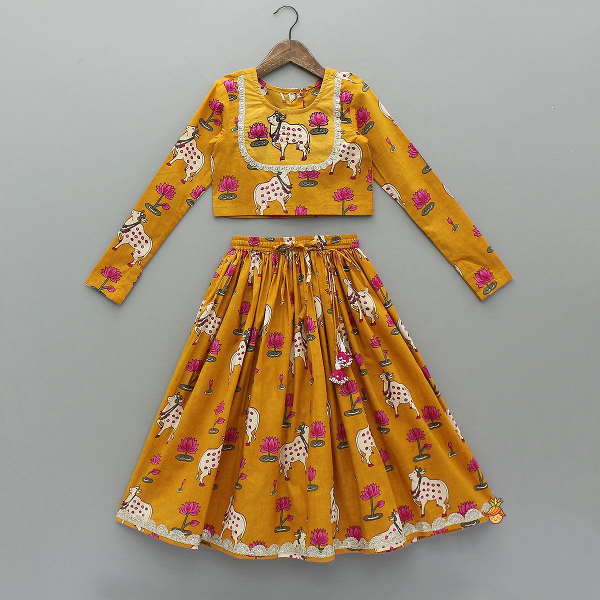 Lotus Printed Top With Matching Lehenga And Dupatta