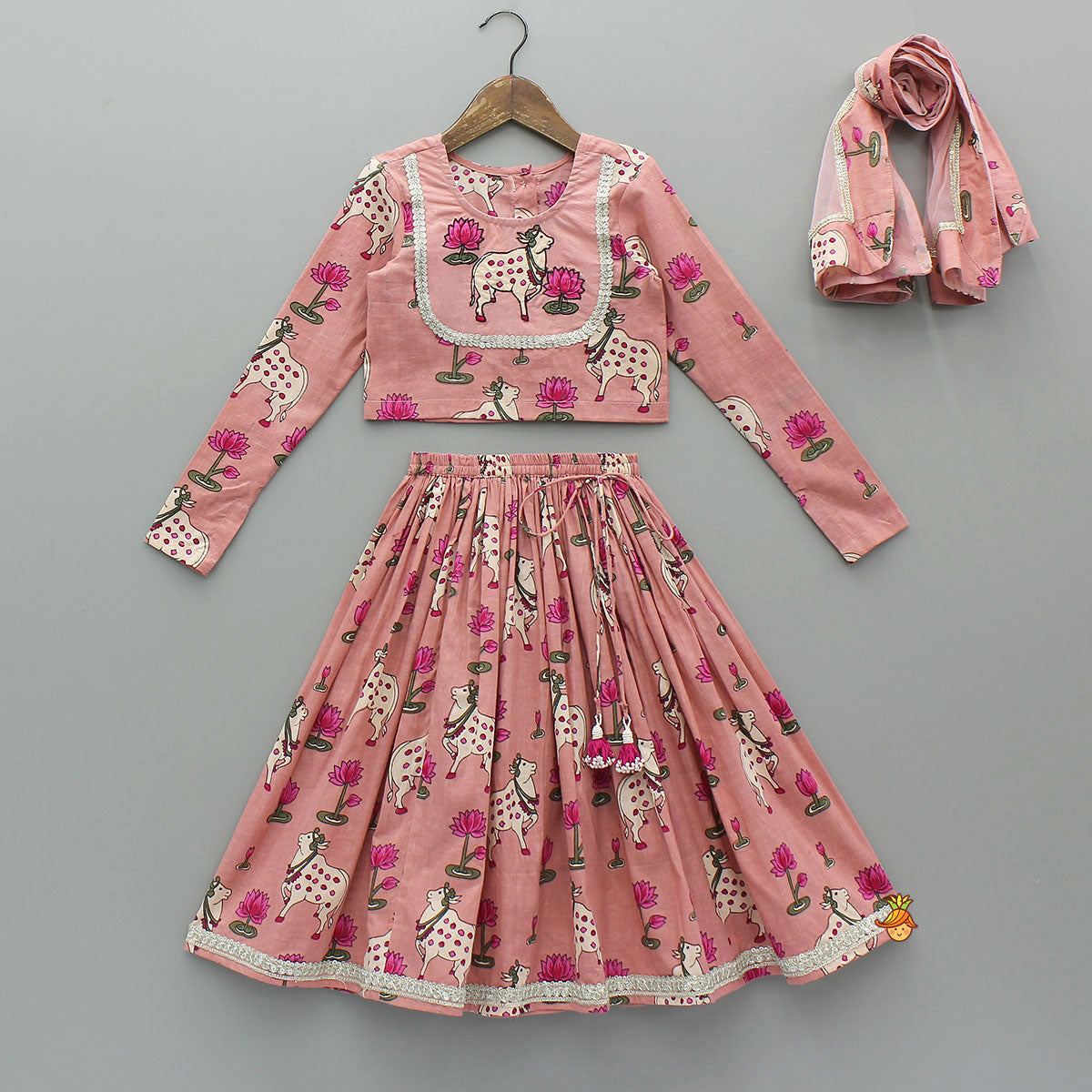 Lotus Printed Elegant Top With Matching Lehenga And Dupatta