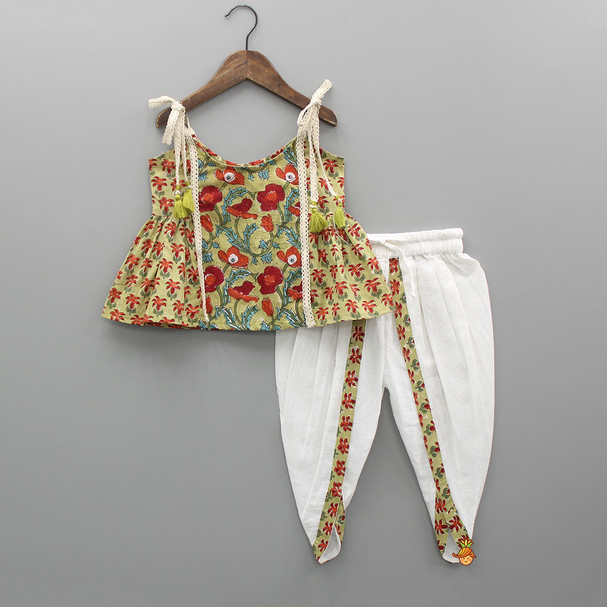Hand Block Floral Printed Top With Dhoti