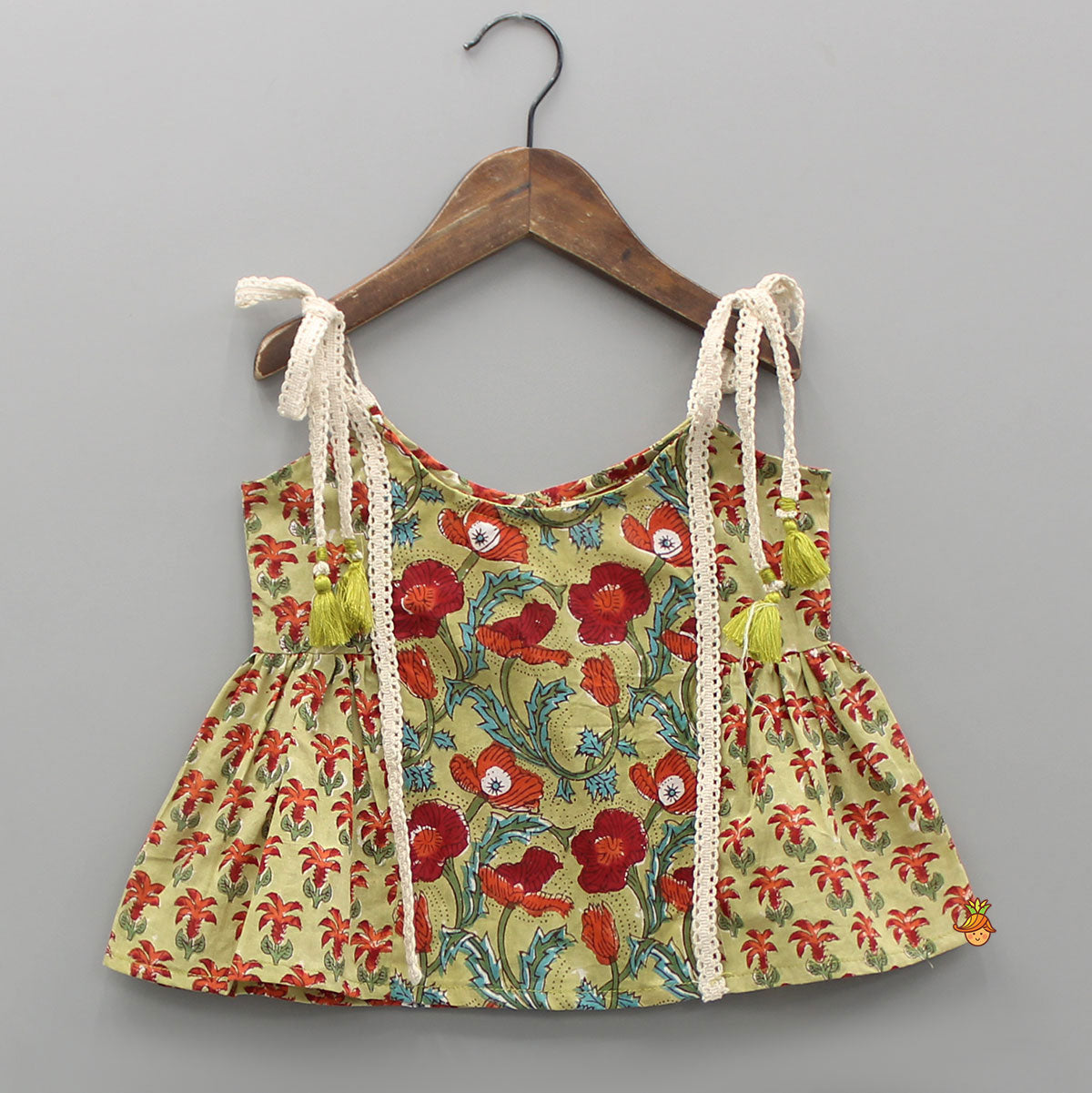 Hand Block Floral Printed Top With Dhoti